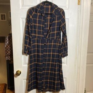 SHEIN Plaid Long Sleeve Dress in Navy and Brown